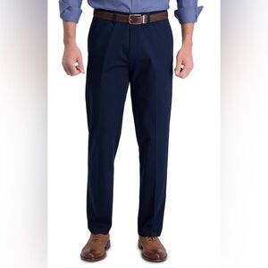 Men’s NWT Haggar Iron Free Premium Khaki Pants 36W X 34L Dark Blue Comfort Fit
